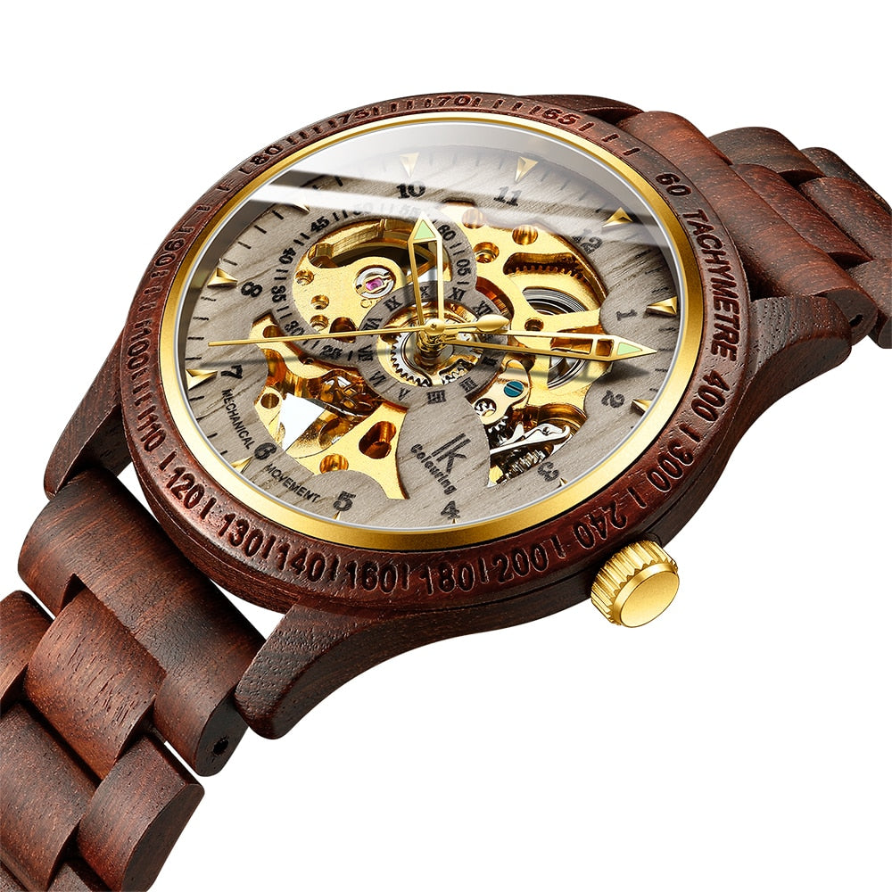 Montre mécanique classique en bois pour homme