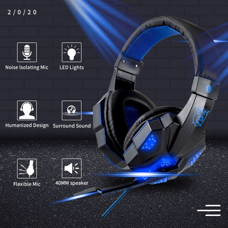 Casque de jeu filaire avec éclairage LED
