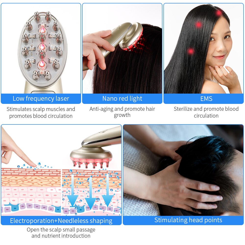 Peigne électrique laser pour la croissance des cheveux : massage par vibrations infrarouges, EMS et radiofréquences, microcourant, soin capillaire, traitement de la chute des cheveux, repousse des cheveux