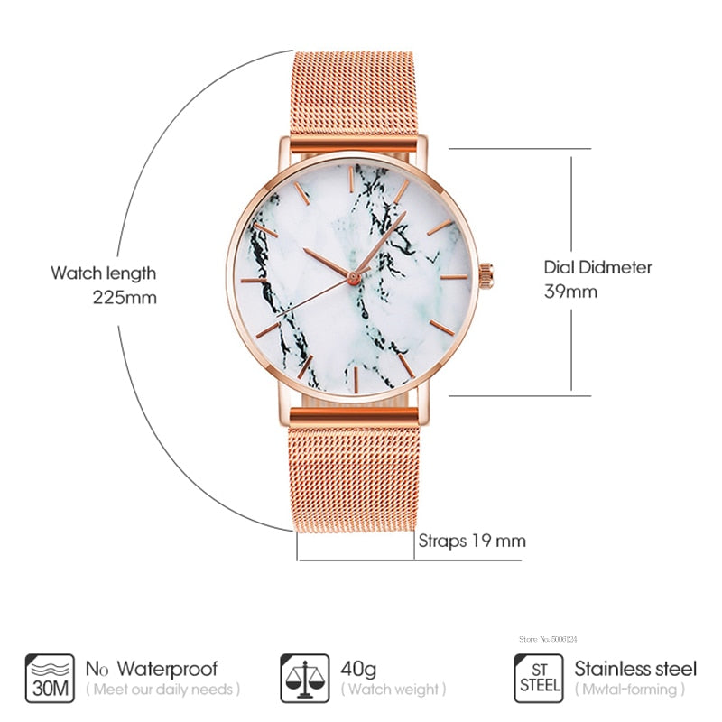 Montre-bracelet femme en maille or rose tendance, motif marbre créatif, montre à quartz de luxe pour femme, cadeau, Relogio Feminino, livraison directe