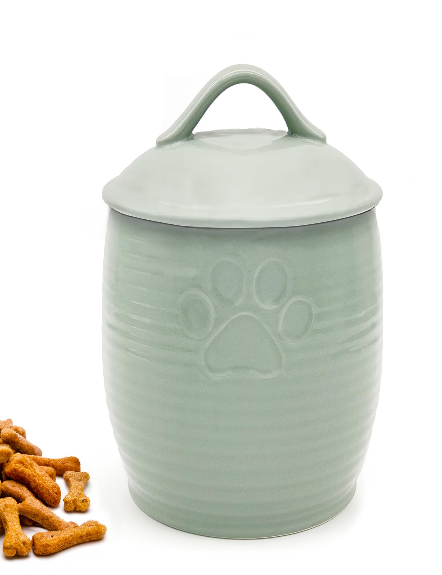 NIXBYO Large Dog Treat Container Airtight Cute Dog Treat Jar with LidsRustic Dog Treat Storage Container Ceramic Cat Food Jars for Kitchen Counter Green