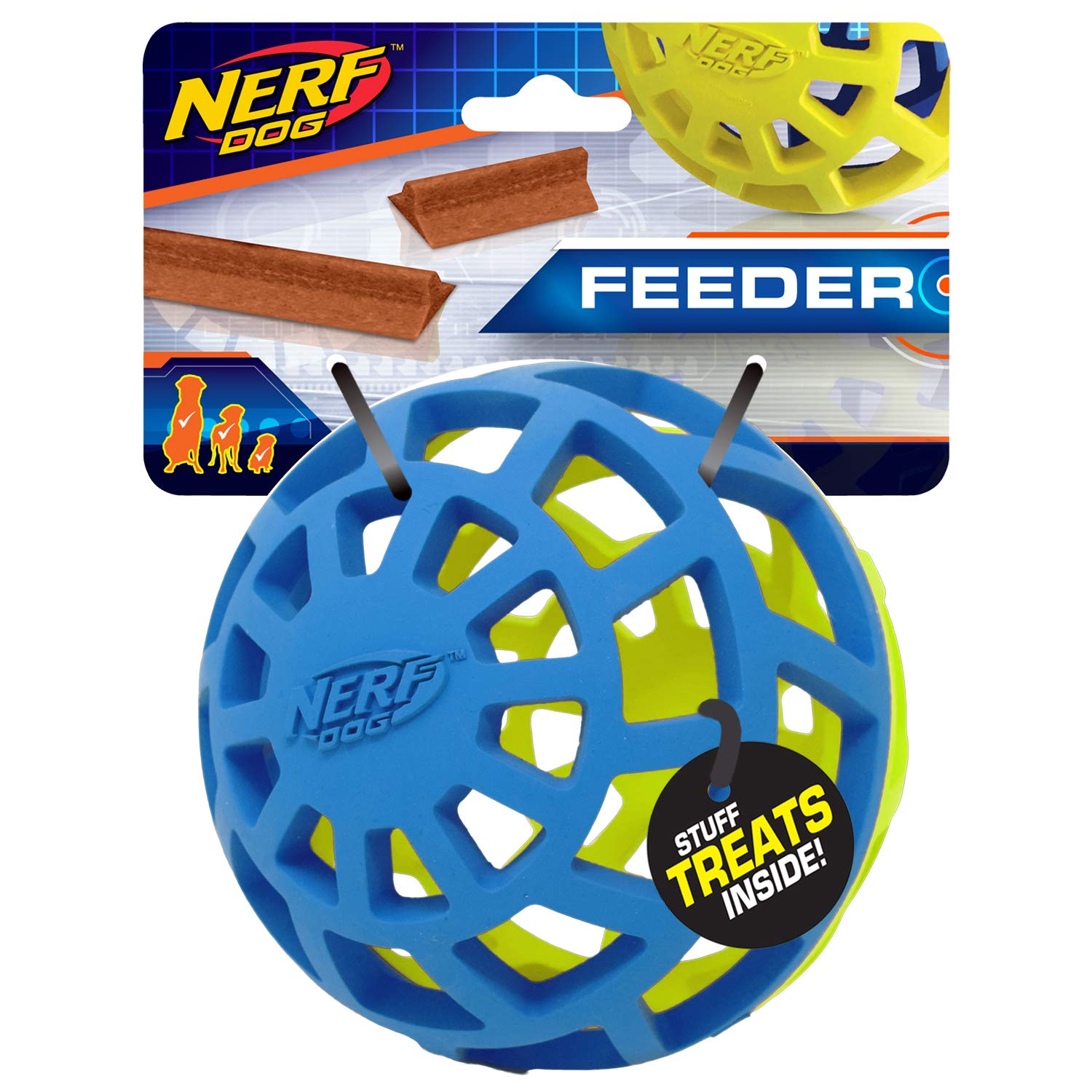 Nerf Dog 5 Inch Durable Treat Feeder Ball for Dogs Blue/Green