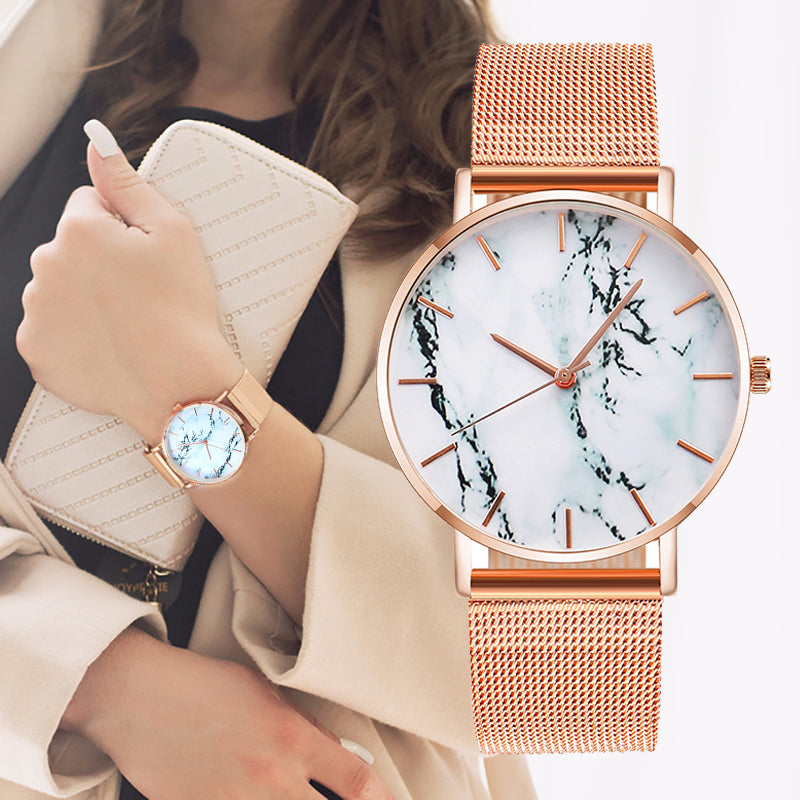 Montre-bracelet femme en maille or rose tendance, motif marbre créatif, montre à quartz de luxe pour femme, cadeau, Relogio Feminino, livraison directe