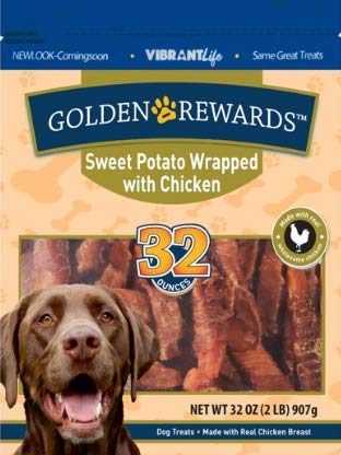 PACK OF 3 - Golden Rewards Sweet Potato Wrapped with Chicken Dried Dog Treats 32 Oz