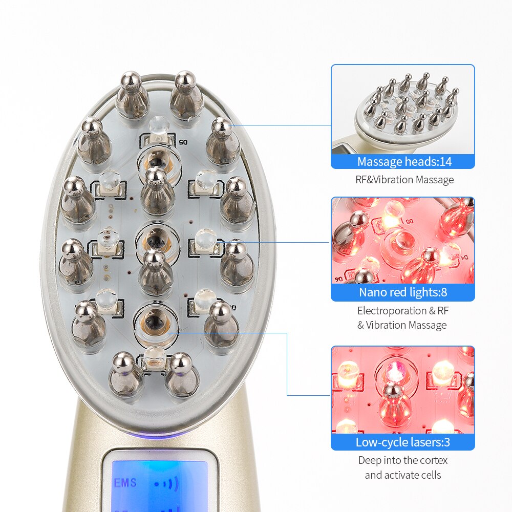 Peigne électrique laser pour la croissance des cheveux : massage par vibrations infrarouges, EMS et radiofréquences, microcourant, soin capillaire, traitement de la chute des cheveux, repousse des cheveux