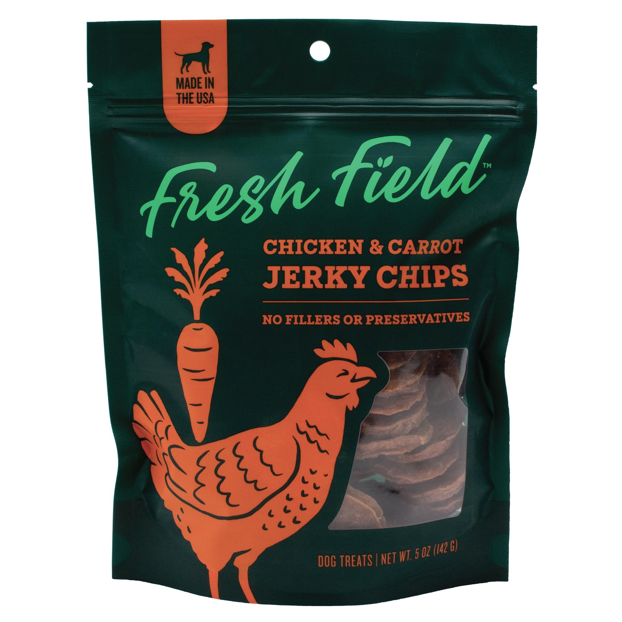 Fresh Field Chicken & Carrot Jerky Chips 5 oz – All-Natural Dog Treats USA Made No Fillers Supports Health