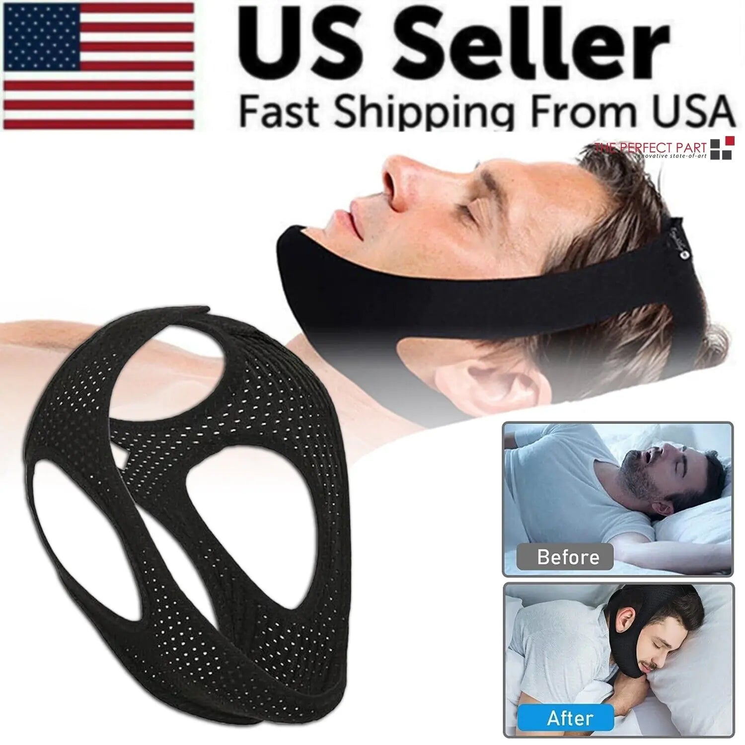 Mentonnière anti-ronflement, ceinture anti-ronflement pour l'apnée du sommeil, solution pour une mâchoire qui arrête de ronfler pendant le sommeil
