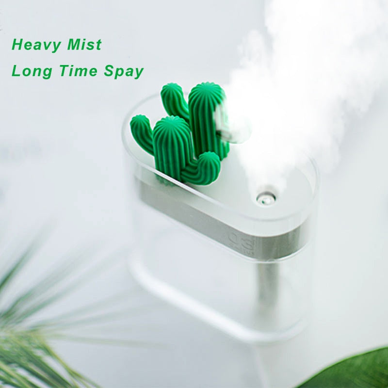 Humidificateur d'air ultrasonique 160 ml, diffuseur d'huiles essentielles USB transparent avec lumière colorée en forme de cactus, purificateur d'arômes pour voiture, générateur de brume anionique