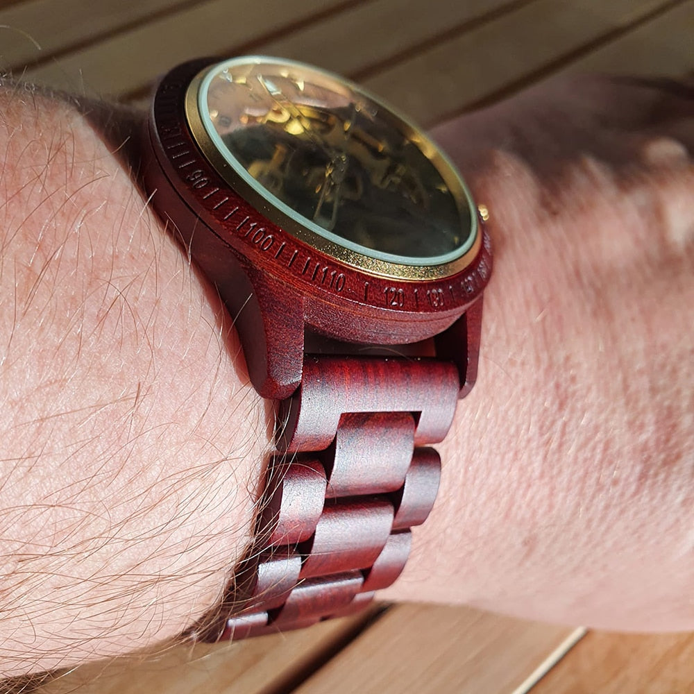 Montre mécanique classique en bois pour homme